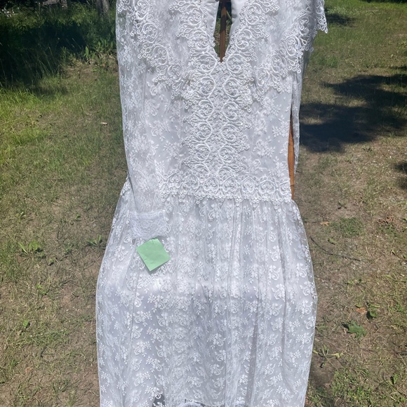 VINTAGE 80s 90s JESSICA MCCLINTOCK BRIDAL PROM LACE DRESS SHOULDER PADS SZ 7/8 - Picture 11 of 13